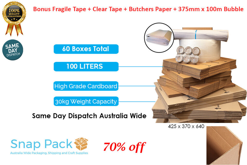 CARDBOARD PACKING 60 X BOXES PACKING MATERIALS CARTONS TEA CHEST BOXES+ BONUS