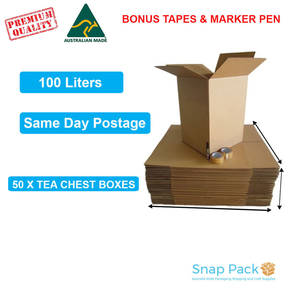 50 x Tea Chest Cardboard Moving Packing Storage Boxes + Packing Materials