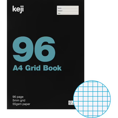 A4 Grid writing School Book 55gsm 5mm 96 Page- Same Day postage